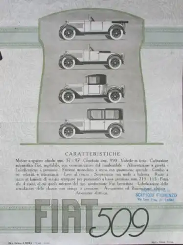 Fiat 509 Modellprogramm 1925 Automobilprospekt (9781)