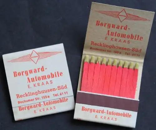 Borgward Streichholzbriefe 1958 mit Logo (4694)