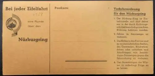 Nürburgring 1953 Eintrittskarte mit Preisabriss als Postkarte (7314)