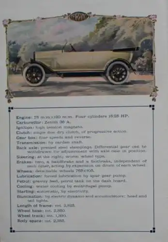 Ceirano 15/25 HP Modellprogramm 1922 Automobilprospekt (7531)