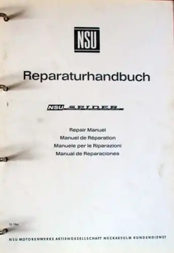 NSU Wankel Spider 1964 Reparaturhandbuch in Originalordner (7301)