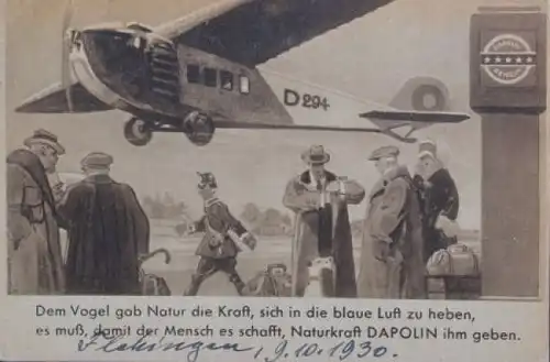 Dapolin Tankstelle Flugzeug 1930 Werbepostkarte (7817)