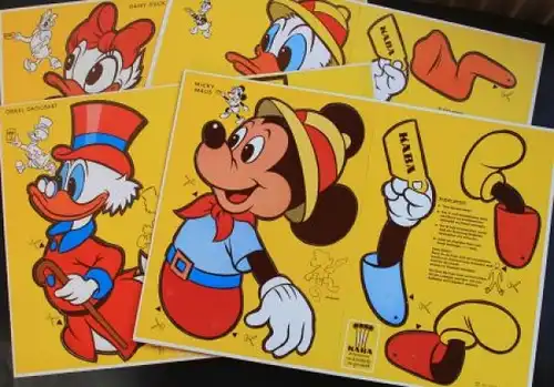 Disney Kaba Hampelmann-Werbefiguren 1965 Mickey Maus, Donald, Dagobert Karton (5415)