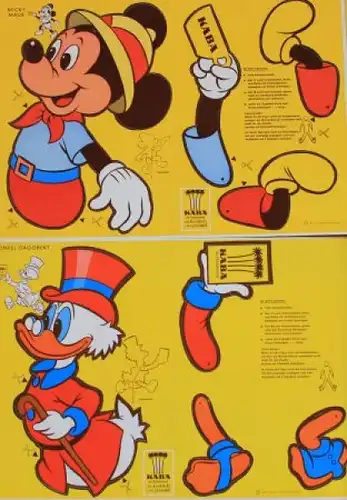 Disney Kaba Hampelmann-Werbefiguren 1965 Mickey Maus, Donald, Dagobert Karton (5415)