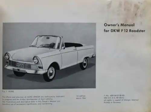 DKW F12 Roadster Sport 1964 Betriebsanleitung in Originalmappe (8241)