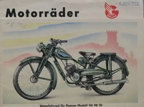 Göricke Motorräder Gö 98 - 150 Modellprogramm 1952 Motorradprospekt (7260)