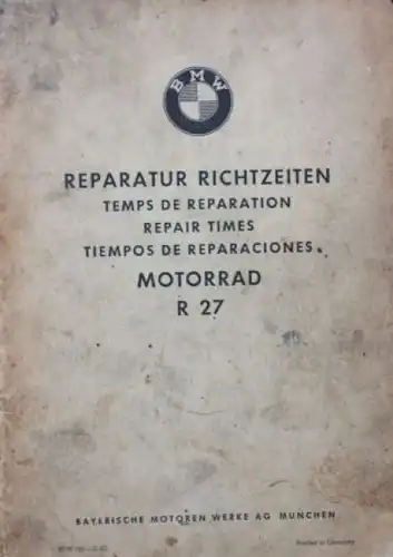 BMW R 27 Motorrad 1962 Reparatur-Richtzeiten (8471)