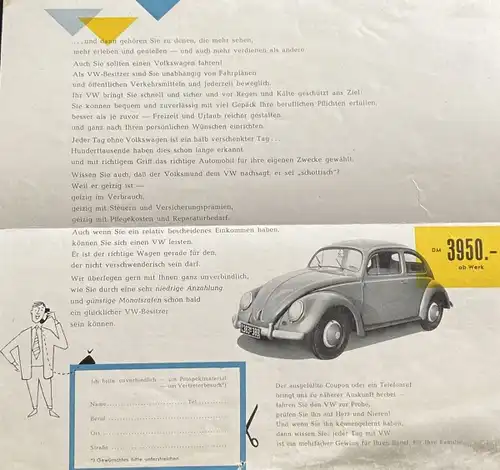 Volkswagen Käfer Modellprogramm 1958 "So gut können Sie's auch haben" Automobilprospekt (0639)