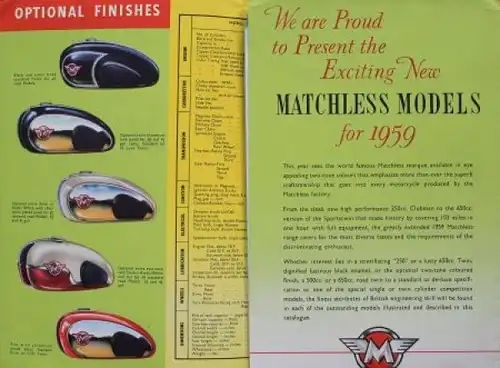 Matchless Motorrad Modellprogramm 1958 "This time...make it" Motorradprospekt (9559)