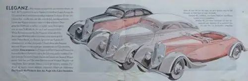 Peugeot 401 Modellprogramm 1935 "Symbol der Festigkeit" Automobilprospekt (5728)