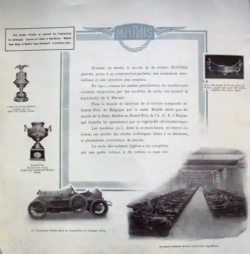 Mathis Automobiles Modellprogramm 1913 Automobilprospekt (0631)