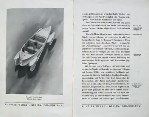 Rumpler Tropfenwagen Modellprogramm 1922 Original Automobilprospekt (4599)