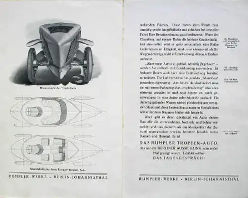 Rumpler Tropfenwagen Modellprogramm 1922 Original Automobilprospekt (4599)