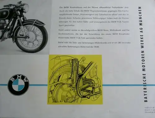 BMW R 26 Modellprogramm 1956 Motorradprospekt (3757)