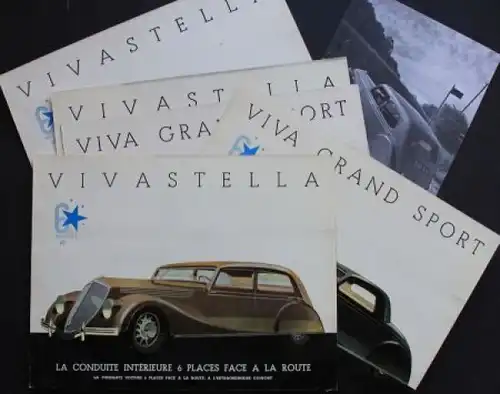 Renault Vivastella Grand Sport 6 Zylinder Modellprogramm 1934 sechs Doisneau Automobilprospekt-Blätter (7738)