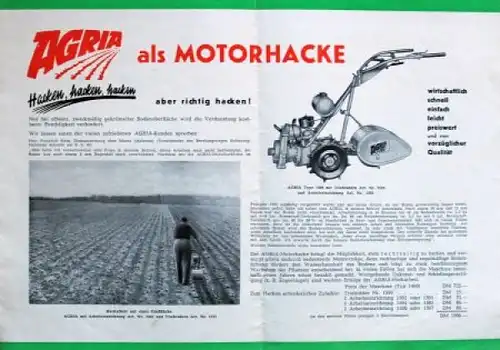 Agria Type 1400 Motorhacke 1955 Landmaschinenprospekt (7744)