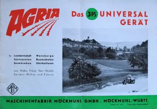 Agria 3 PS Universalgerät 1955 Landmaschinenprospekt (7746)