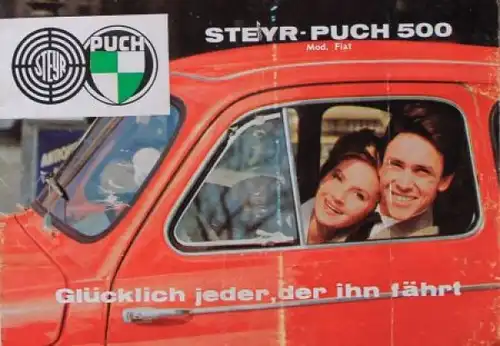 Steyr-Puch 500 Modellprogramm 1960 "Glücklich jeder der ihn fährt" Automobilprospekt (7875)