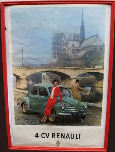 Renault 4 CV vor Notre Dame in Paris 1958 Original Werbeplakat gerahmt (0807)