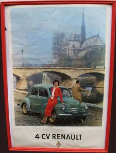 Renault 4 CV vor Notre Dame in Paris 1958 Original Werbeplakat gerahmt (0807)