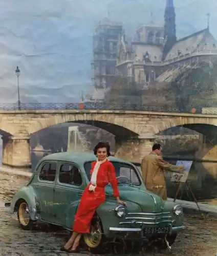 Renault 4 CV vor Notre Dame in Paris 1958 Original Werbeplakat gerahmt (0807)