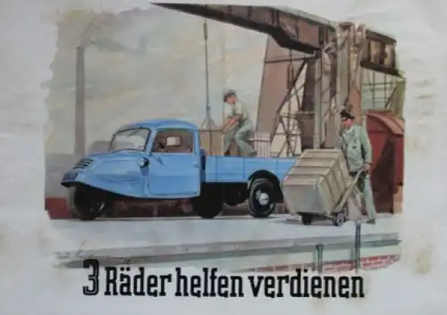Goliath Dreiradwagen Modellprogramm 1953 "3 Räder helfen verdienen" Automobilprospekt (7991)