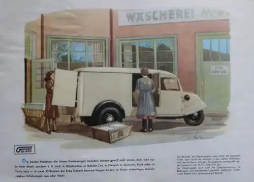 Goliath Dreiradwagen Modellprogramm 1953 "3 Räder helfen verdienen" Automobilprospekt (7991)