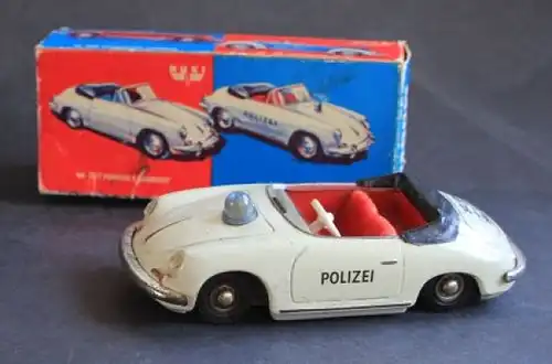 Huki Kienberger Porsche 356 Cabriolet Polizei 1962 Blechmodell mit Friktionsantrieb in Originalkarton (7257)
