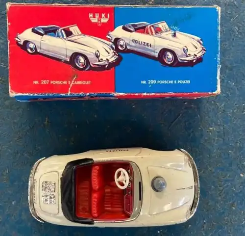 Huki Kienberger Porsche 356 Cabriolet Polizei 1962 Blechmodell mit Friktionsantrieb in Originalkarton (7257)