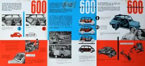 Steyr Fiat 600 Trasformabile Multipla Modellprogramm 1958 Automobilprospekt (4009)