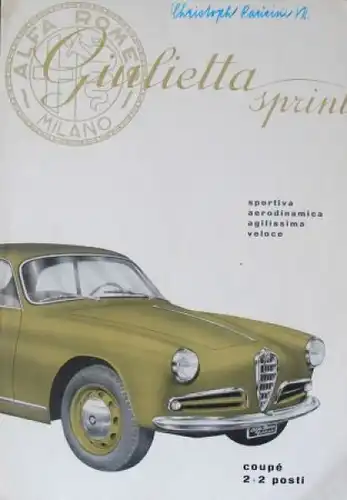 Alfa Romeo Giulietta Sprint Coupe Modellprogramm 1955 Automobilprospekt (1855)