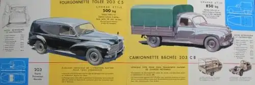 Peugeot 403 - 203 Utilitaires Modellprogramm 1955 Automobilprospekt (5734)