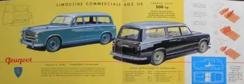 Peugeot 403 - 203 Utilitaires Modellprogramm 1955 Automobilprospekt (5734)