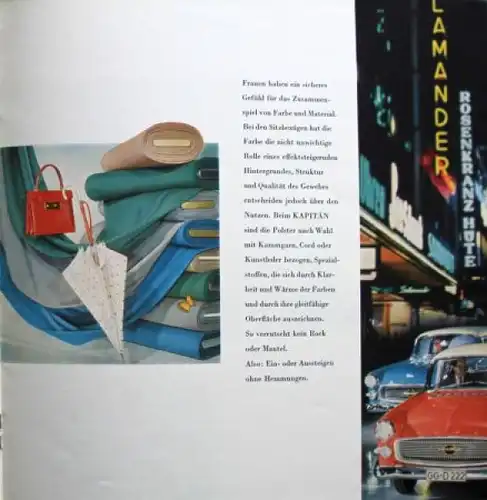 Opel Kapitän Modellprogramm 1959 "Form der Zeit" Automobilprospekt (8369)