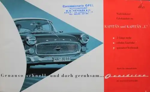 Opel Kapitän L Overdrive Modellprogramm 1958 Automobilprospekt (2921)