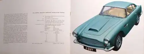 Aston Martin DB 4 Modellprogramm 1959 Automobilprospekt (7338)