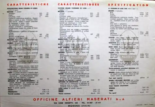 Maserati Gran Turismo 3500 Modellprogramm 1957 Automobilprospekt (1643)