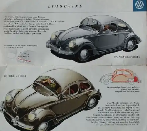 Volkswagen Käfer Export Modellprogramm 1953 Automobilprospekt (3994)