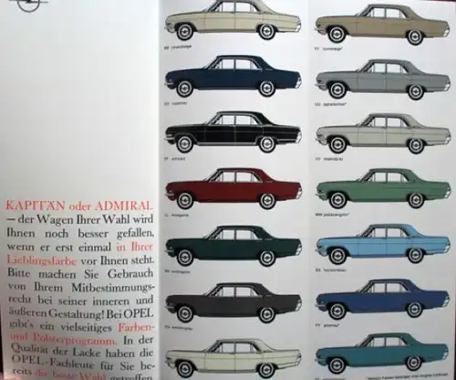 Opel Kapitän Admiral Farben + Polster 1965 Automobilprospekt (2541)