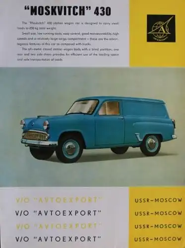 Moskwitsch 430 Kombi Modellprogramm 1966 Automobilprospekt (9752)