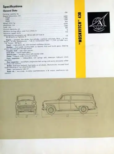 Moskwitsch 430 Kombi Modellprogramm 1966 Automobilprospekt (9752)
