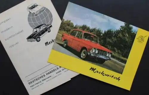 Moskwitsch Elite Modellprogramm 1967 zwei Automobilprospekte (9728)