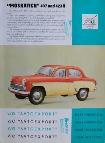 Moskwitsch 407 Modellprogramm 1964 Automobilprospekt (9726)