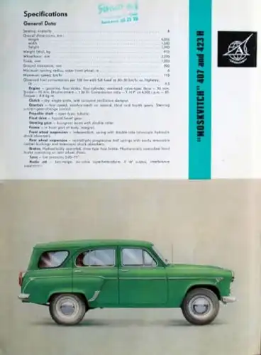 Moskwitsch 407 Modellprogramm 1964 Automobilprospekt (9726)