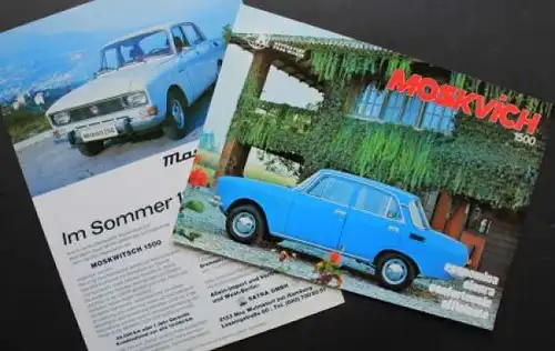 Moskwitsch 1500 Modellprogramm 1974 zwei Automobilprospekte (9721)
