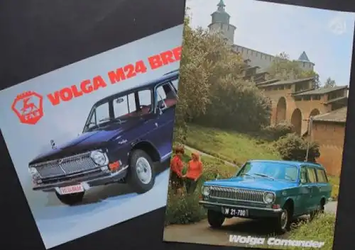 Wolga M23 Break Comander Modellprogramm 1974 zwei Automobilprospekte (9715)