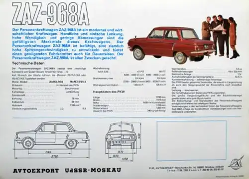 SAS 968 A Saporoshez Modellprogramm 1972 Automobilprospekt (9713)
