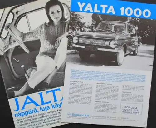 SAS Jalta 1000 Modellprogramm 1966 zwei Automobilprospekte (9709)