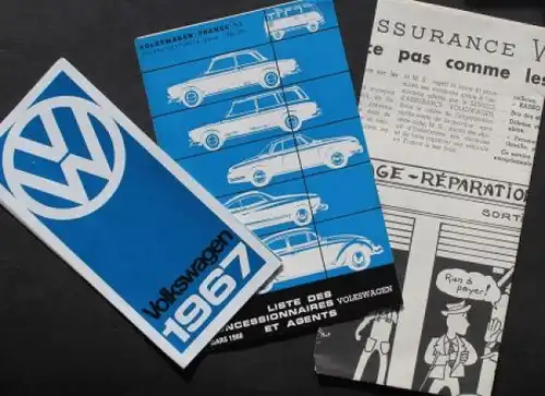 Volkswagen Modellprogramm 1967 drei Automobilprospekte (9565)