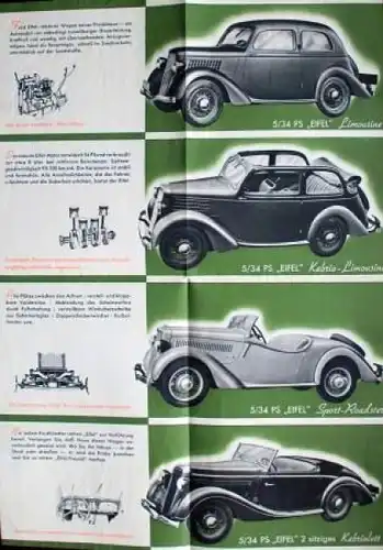 Ford Eifel 5/34 PS Modellprogramm 1936 Automobilprospekt (9480)